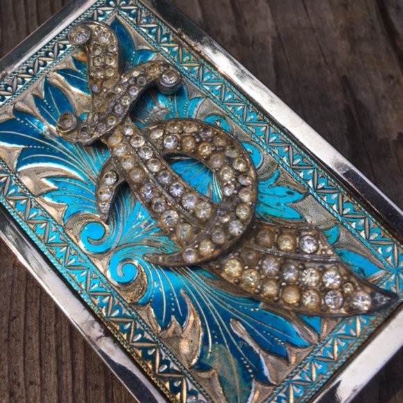 One-of-a-Kind Vintage Cowgirl Cowboy Bling Belt Buckle - Picture 3 of 12